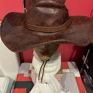 Brown faux Leather Cowboy Hat